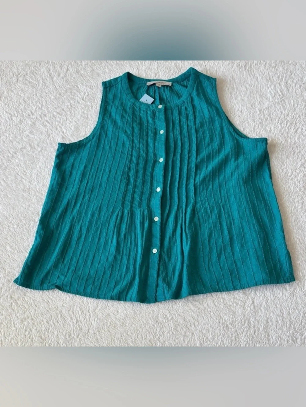 Loft Pintuck Button Down Top Size Medium Petite Green New